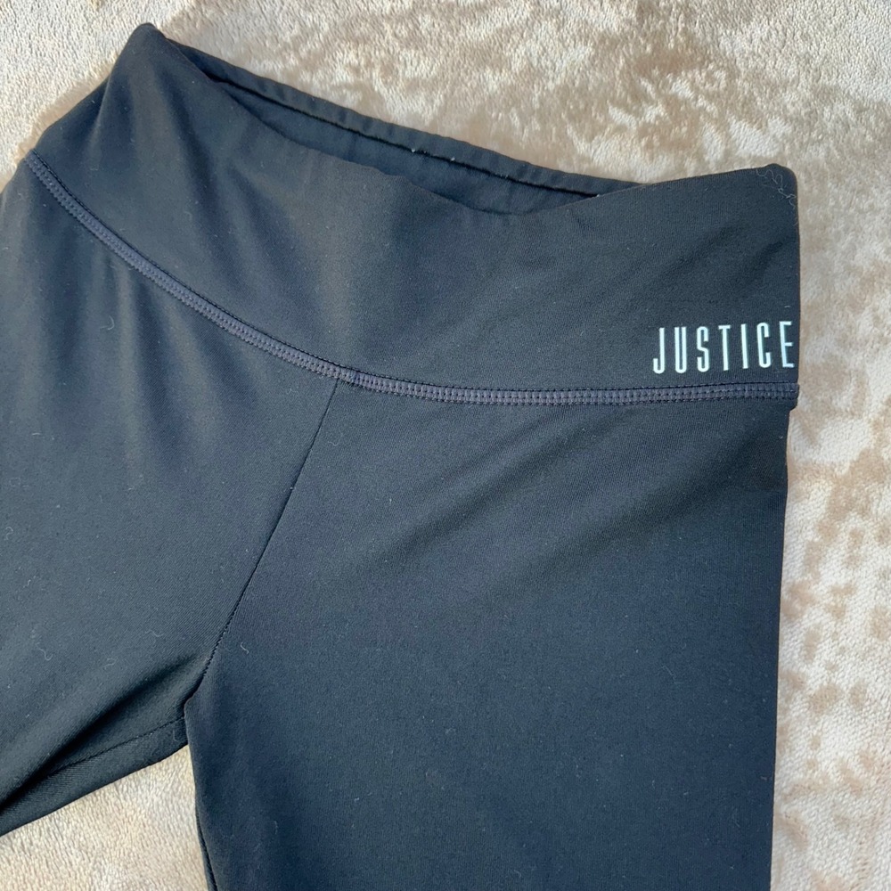 Justice Active Leggings Girls Size 12 Black Logo Waistband Athletic Excellent - Picture 2 of 7